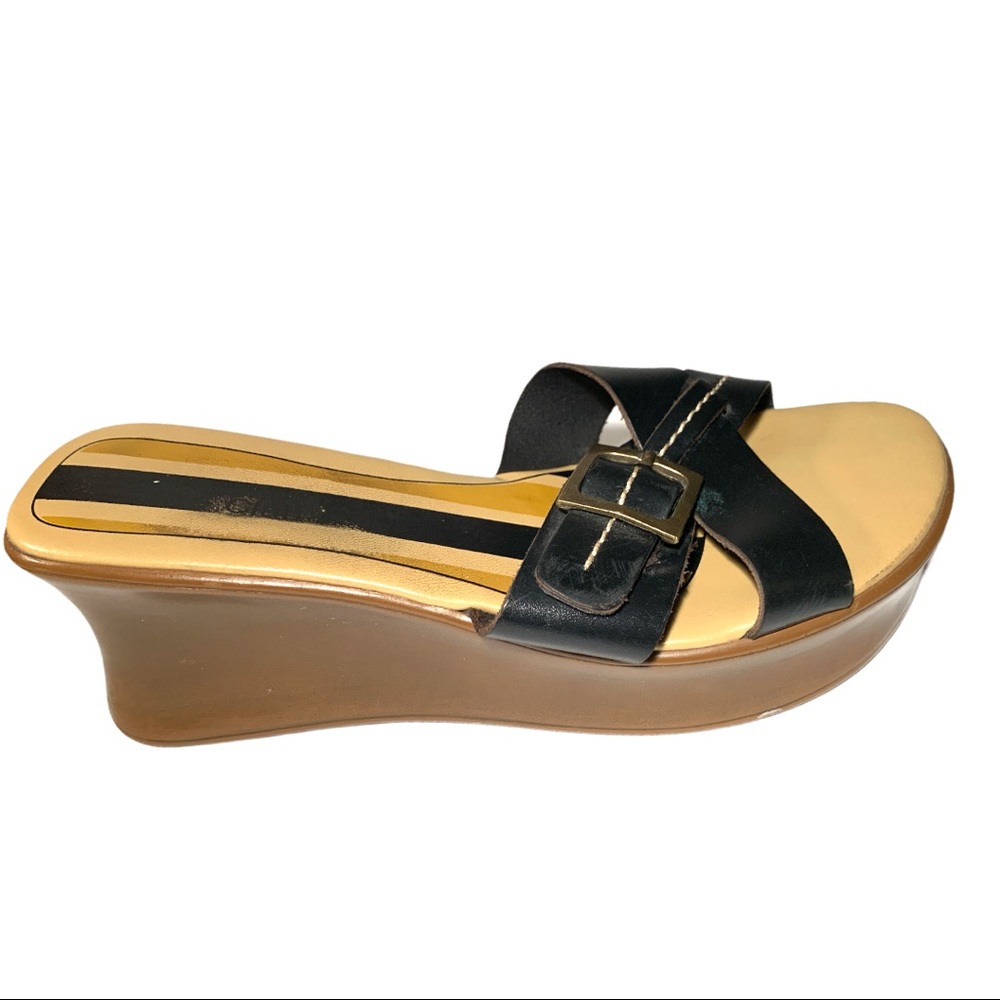 Montego Bay Club Leather Slip On Open Toe Platform Wedge Sandals Shoes - Picture 2 of 6